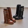 Children's Pu Leather Boots Autumn Comfortable Anti Slip Zipper Kids Knee Boots Girls Outdoor Buckle Princess Boots