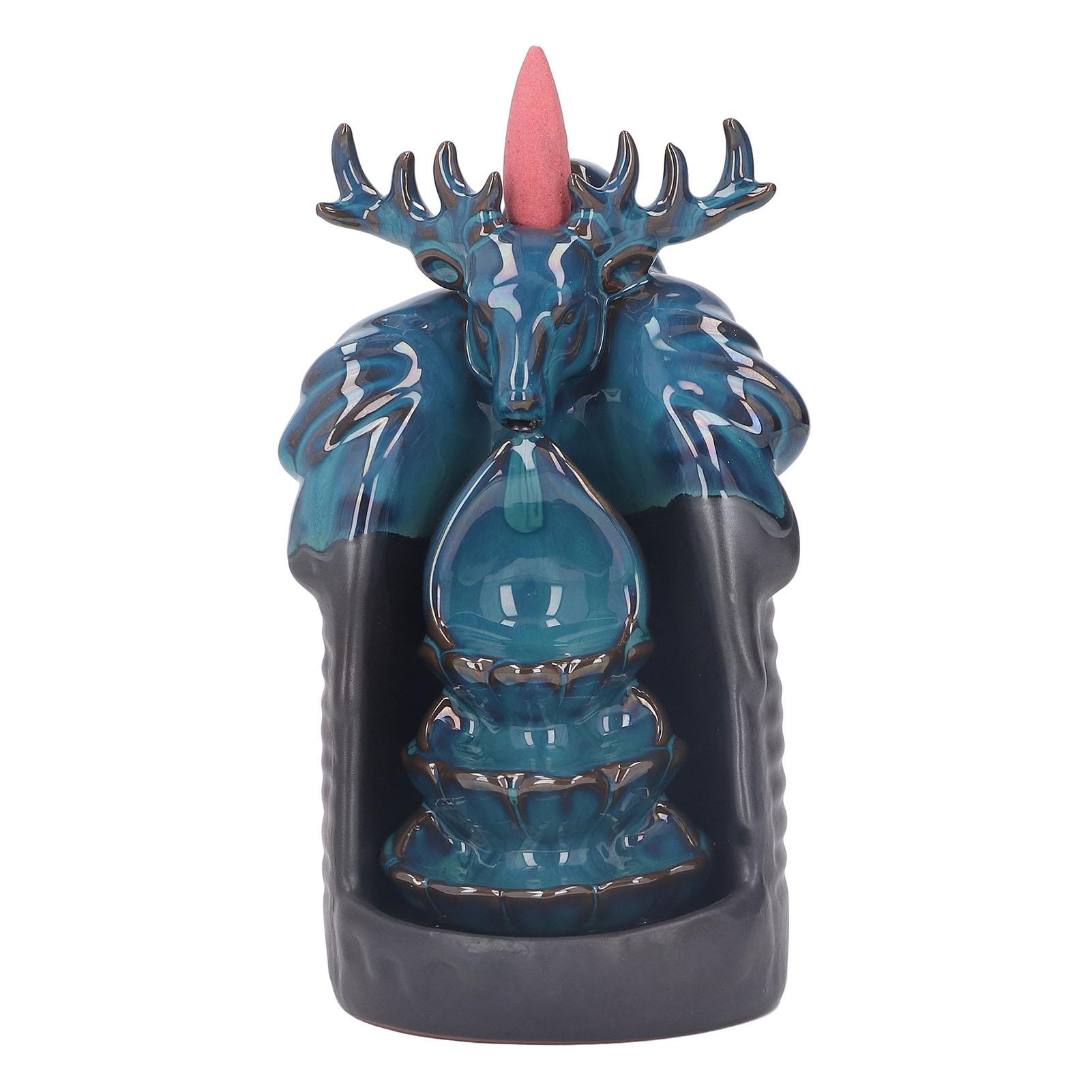 

Курильница для благовоний с обратным потоком в виде головы оленя, снятие стресса, прочная керамическая курильница для благовоний в виде водопада
