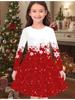Girls' Autumn and Winter Fashion Dress, 3D Christmas Print  Round Neck Long Children's T-shirt Dress, Casual Versatile, Christmas Clothing