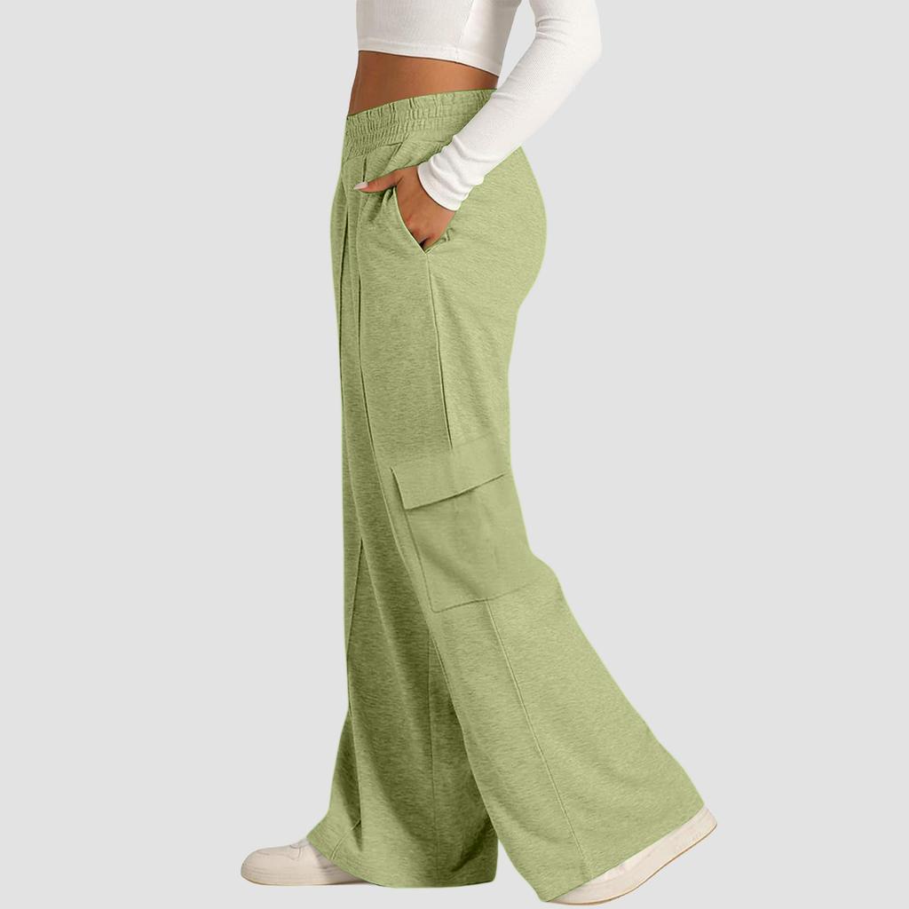 Women's Casual Fashion Color Elastic Waist Drawstring Workwear Wide Leg Pants With Pockets