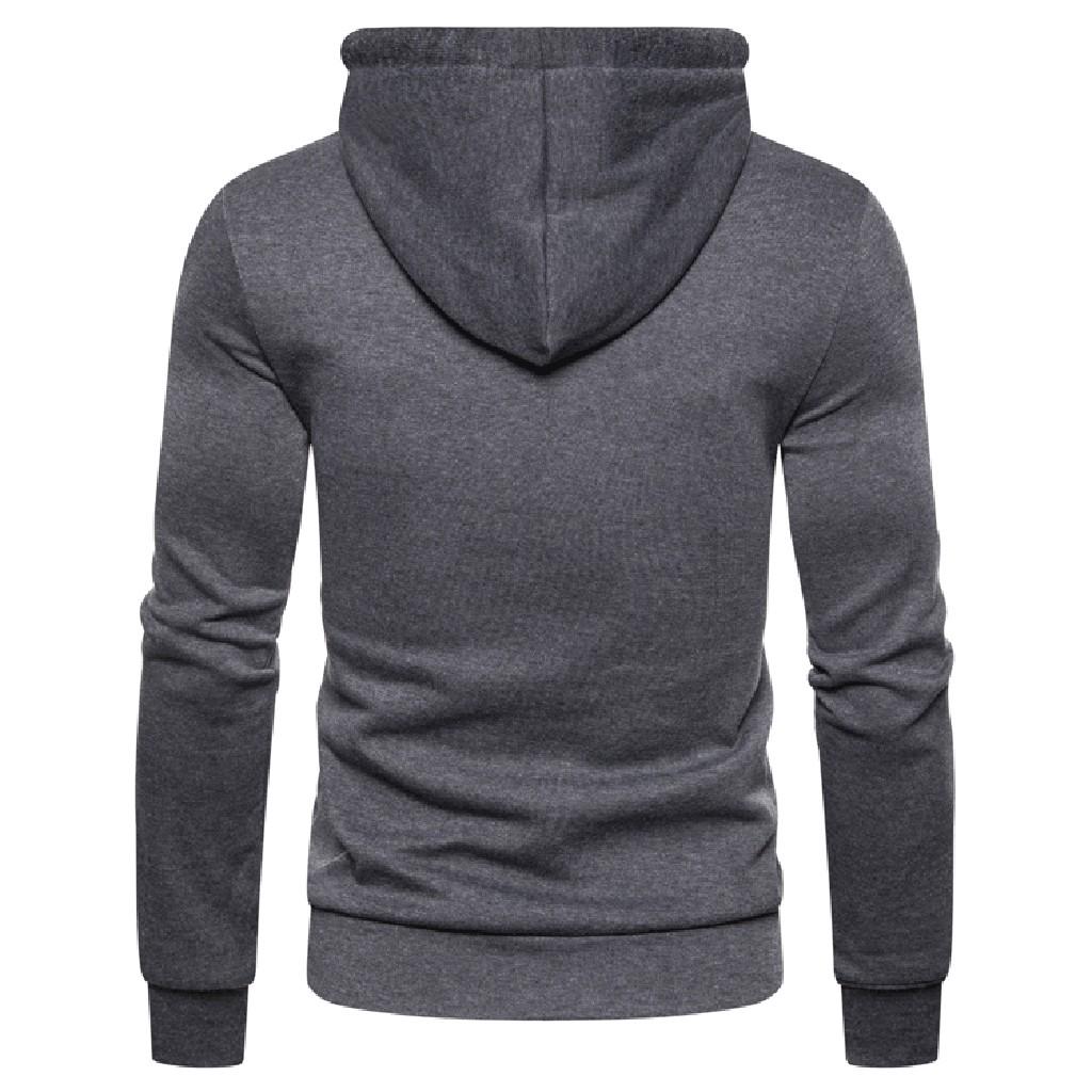 Men Autum Winter Long Sleeve Hooded Sweatshirt Solid Color Outwear Tops Blouse