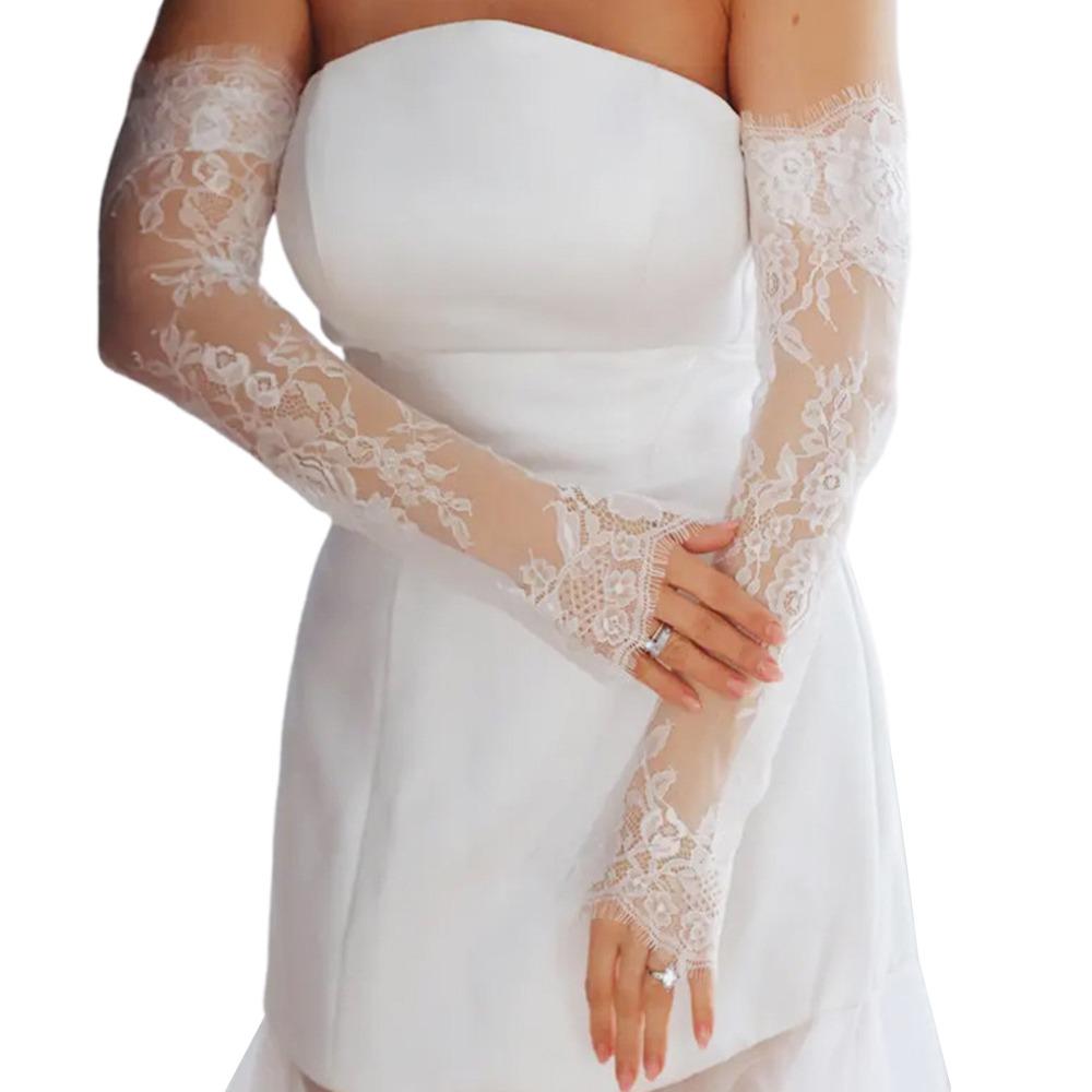 

Sheer Lace Fingerless Gloves Semi-Transparent Arm Sleeves Summer Bridal Gloves for Women білий