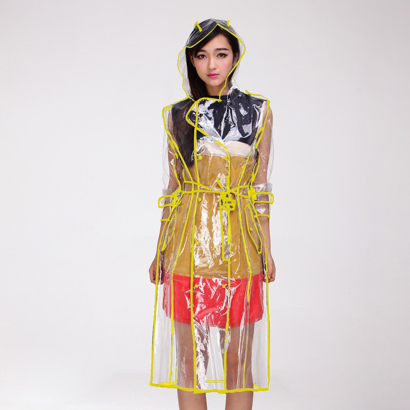 

Прозрачный плащ для женщин, модный водонепроницаемый дождевик EVA с капюшоном, тренчкот, прозрачная дождевик-накидка, куртка с капюшоном L жёлтый