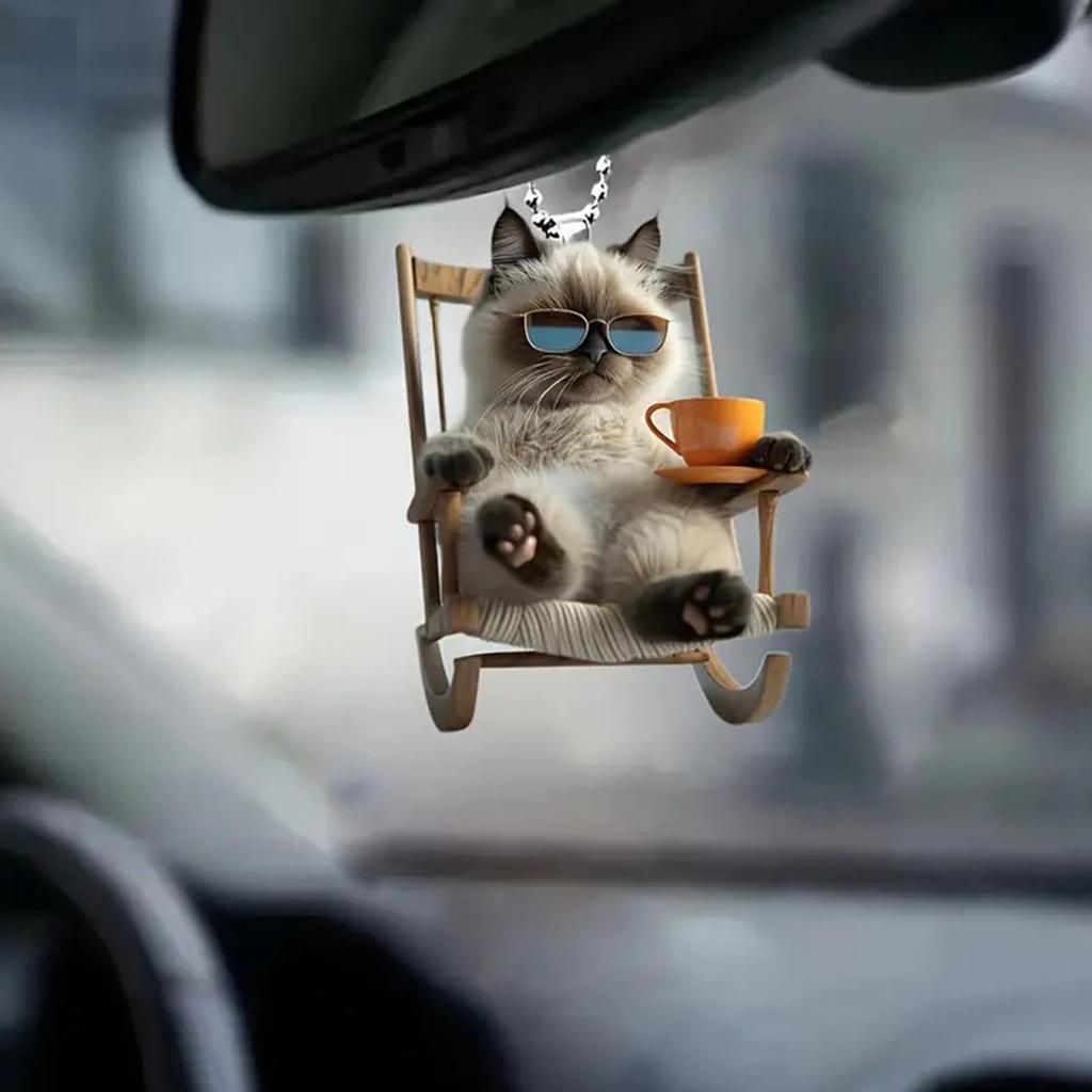 Car Rearview Mirror Decoration, Cat Decoration - 2D Acrylic Auto Animal Decoration | Cat