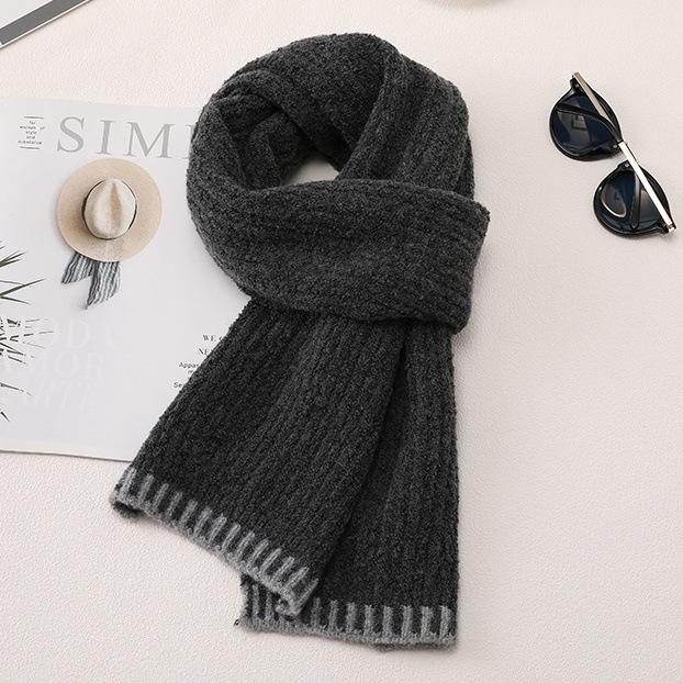 Knitted wool scarf women's winter Korean high-end sense solid color versatile thickened soft waxy warm cold neck protection scarf men