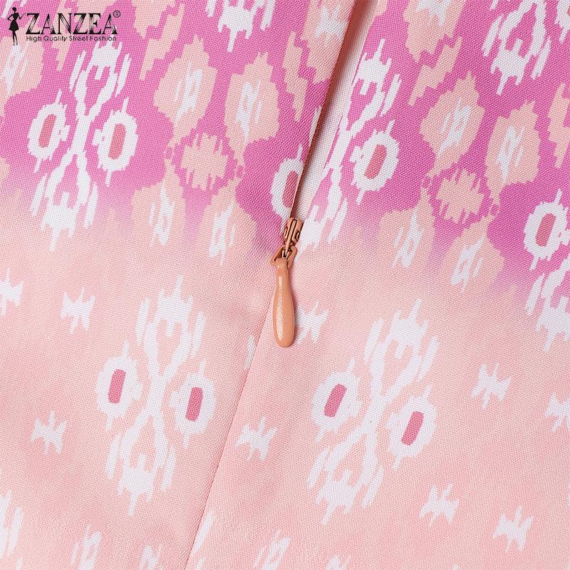 ZANZEA Women Casual Round Neck Summer Short Sleeve Print Dress