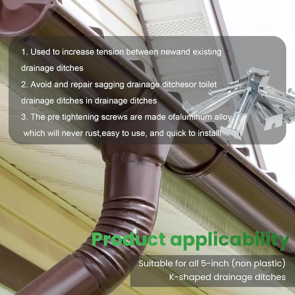 10 Pcs Gutter Hangers 5 Inch Hidden Gutter Brackets with A Pre-Inserted Rust Resistant Screw and 1/4’’ Hex Drill Bit, Clip for 5" K-Style