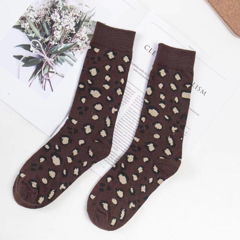 5Pairs Fashion Women Socks Leopard Print Spring Autumn High Street Popular Cute Socks Sexy Wild Trendy Animal Long Warm Sokken