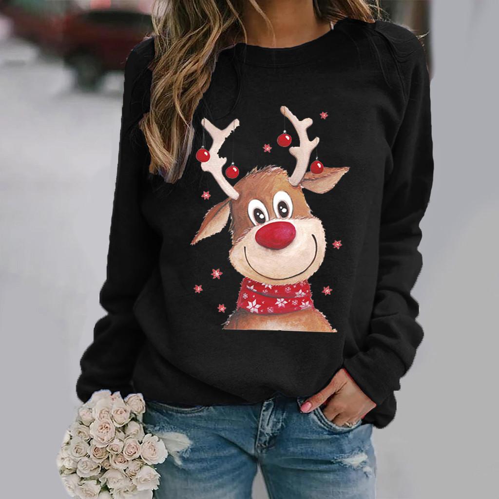 Christmas Sweatshirts Reindeer Pattern 3D Print Women Streetwear Casual Long Sleeve Hoodies Y2k Pullovers Tops Female Clothing