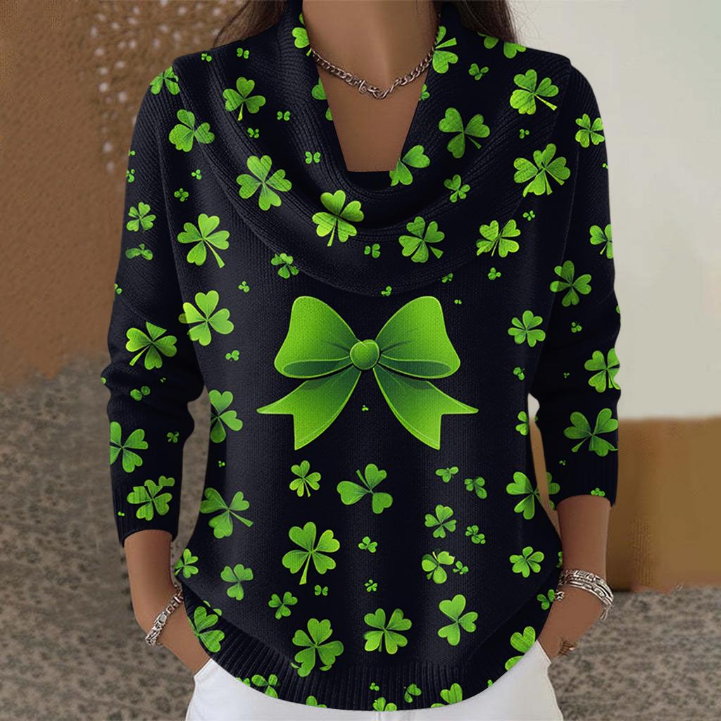 Dámský ležérní a módní svetr s dlouhým rukávem a potiskem, kulatým výstřihem