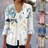 Ladies Casual Floral Printed Three Quarter Sleeve Button Shirt Cardigan Top