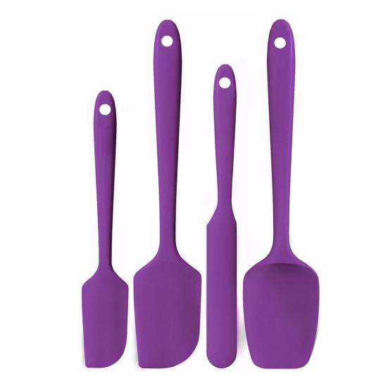 4Pcs Silicone Spatula Set Food Grade Ergonomic Handle Spatulas High Heat Resistant Kitchen Utensils for Cooking Baking Stirring Scraping Serving 1 Set фиолетовый