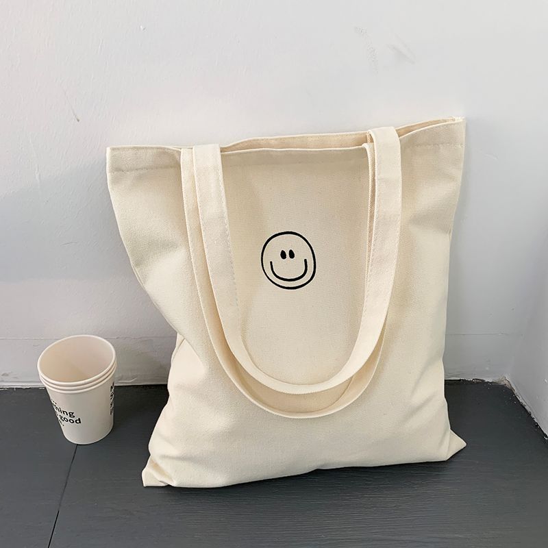 

Милая холщовая сумка с улыбающимся лицом, для студента колледжа, для учебников Happy Beige Canvas Bag
