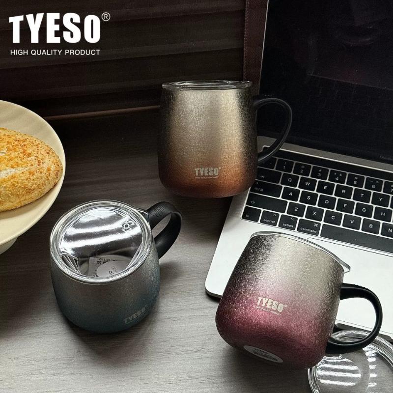 TYESO 473ml Vaccum Flask Stainless Steel Gradient Coffee Mug with Visible Lid Keep Cold & Hot Water Cup Office Desktop Drink Cup
