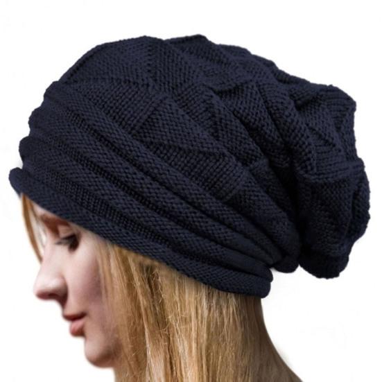 Knitted Hat Pleated Slouchy Baggy Solid Color Stretchy Cold Resistant Woolen Yarn Autumn Winter Women Beanie Skull Cap for Outdoor