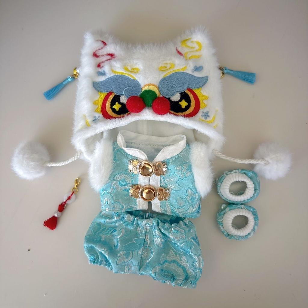 New Year Outfit For For 1517Cm Labubu Doll Clothes Chinese Spring Festival Lion Head Costume Tang Suit Vest Doll Accessories
