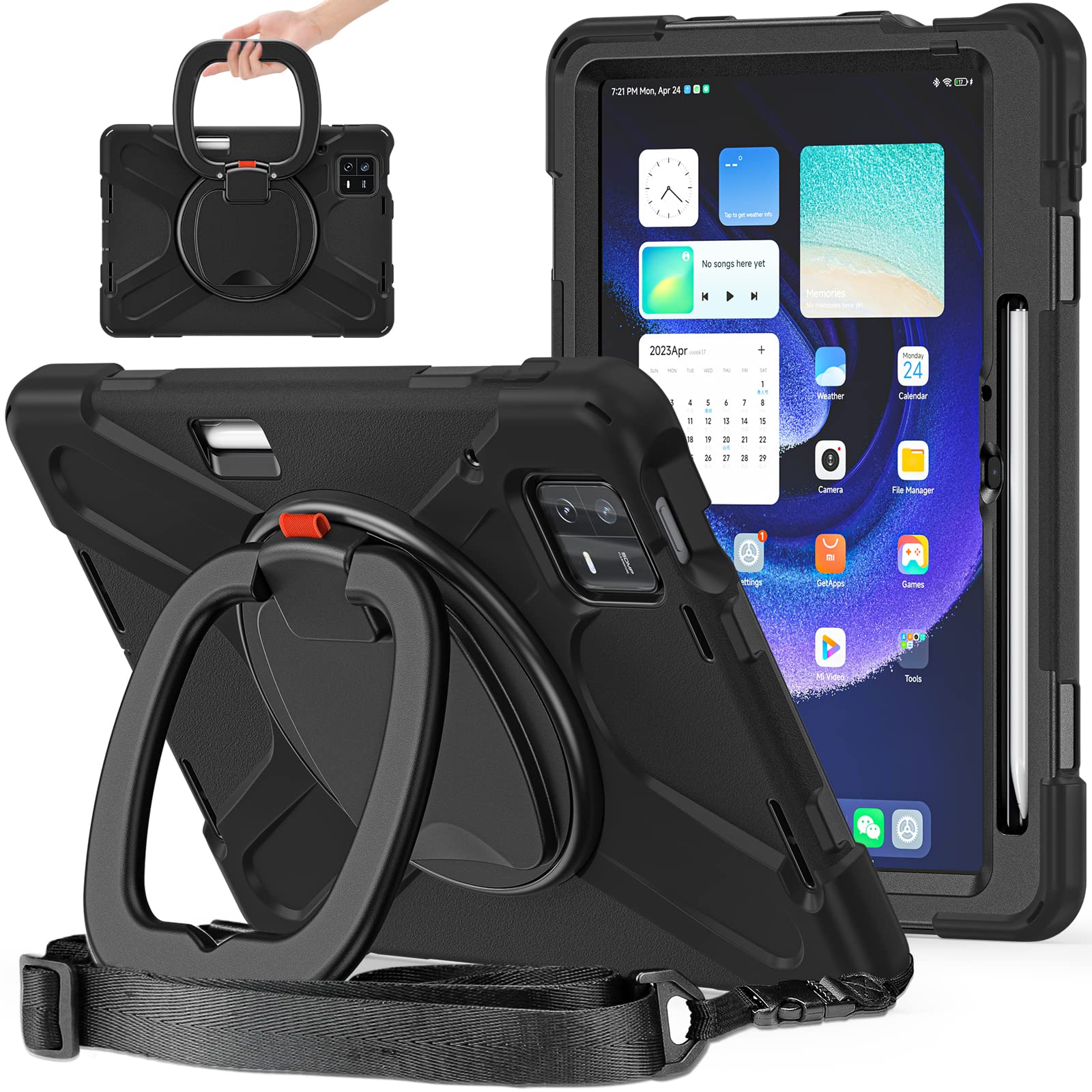 

360-degree rotating Xiaomi Pad 6 case, vertical stand, shockproof, sturdy, with handle, shoulder strap, and strap, for Android tablet, Xiaomi Pad 6 co