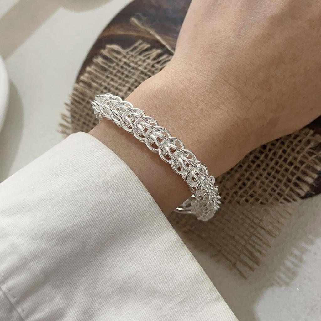 100% Solid 925 Silver Bracelet for Women Men Vintage Handmade Shinning Heart Bracelets Birthday Christmas Gift