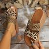 Foreign Trade Large Size 2025 Summer New Thick-soled Slippers One-character Sandals European and American Hollow Leopard Print Slippers
