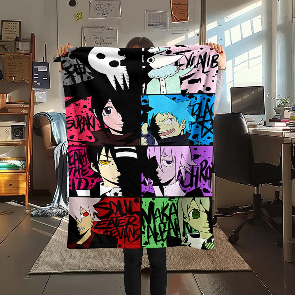 1PC Soul Eater Print Flannel Blanket, High quality Comfortable for All Seasons, Home Decor, Warmth and Comfort, Perfect for Christmas Gifts173