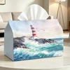 2D Flat Lighthouse and Stormy Seas Tissue Box, Compatible with Roll Toilet Paper, Paper Towels, and Facial Tissues. Dual-purpose As a Desktop Decorati