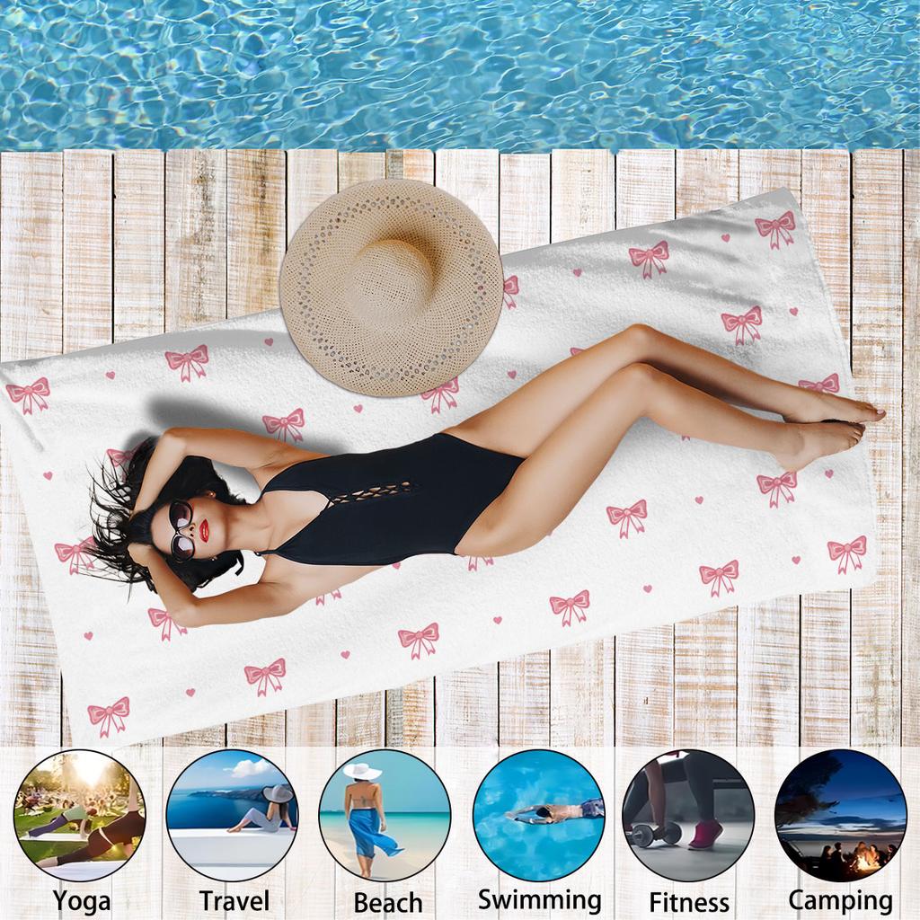 1Pc Red Heart Print Towel Sports Quick-Drying Super Absorbent Camping Towel Super Soft Lightweight Gym Swimming Yoga Beach Towel