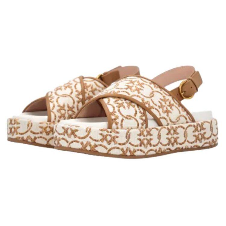 PINKO Monogram Fabric Comfortable Versatile Slide Sandals Women sandals Brown SD0061T006N63
