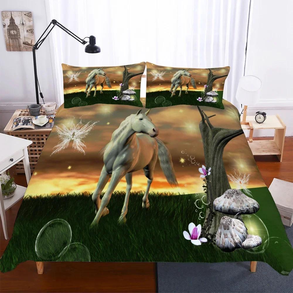 Digital Print Pink Unicorns Beding Set Princes Soft Duvet Cover Set Pilow Cover Flower Unicorn Carton Bed Linen Sets Ropa De Cama Tf85