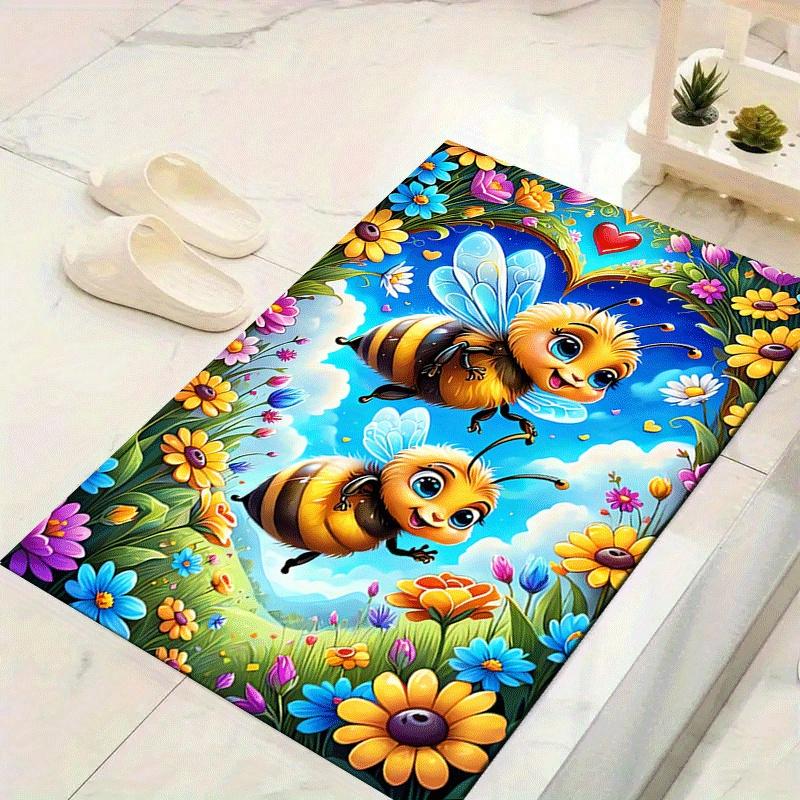 1pc Two happy little bees Print Design Area Rug - Soft, Anti-Slip, and Durable Gaming Room Decor for Bedroom