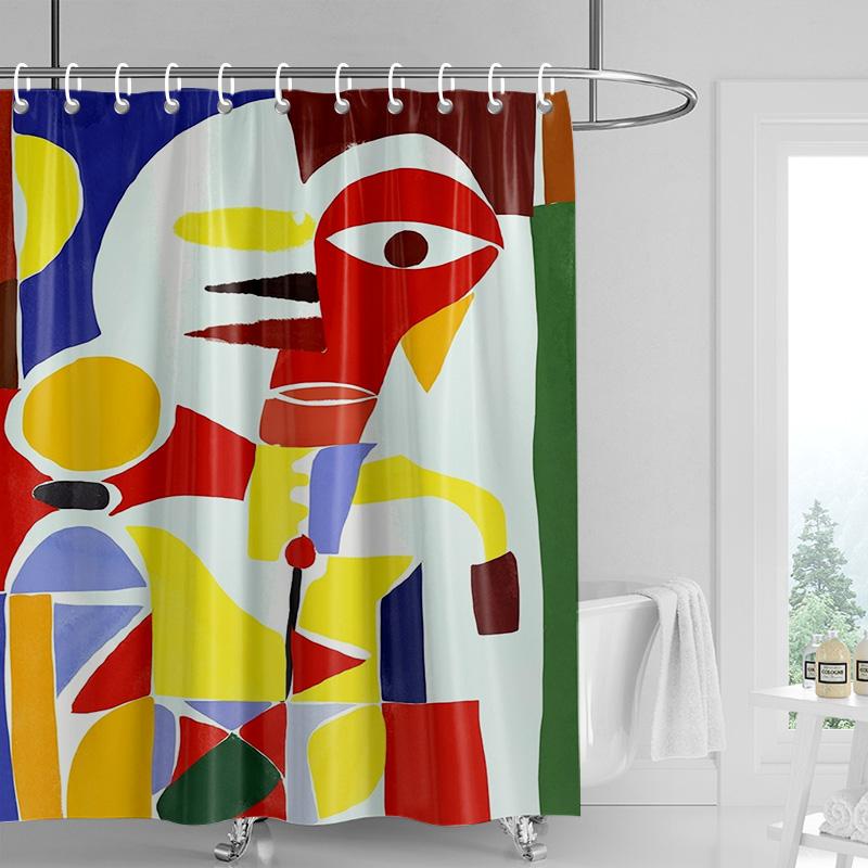 Vibrant geometric shower curtain-orange black modern bathroom decoration, waterproof polyester, colorful abstract home design