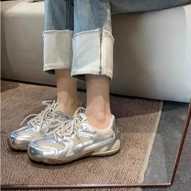 Cowhide Version of Grape Mother, the Same Girly Pearl Pair of Shoelaces, Casual Ballet Style Moral Training Shoes, Women's Sports and Leisure Shoes