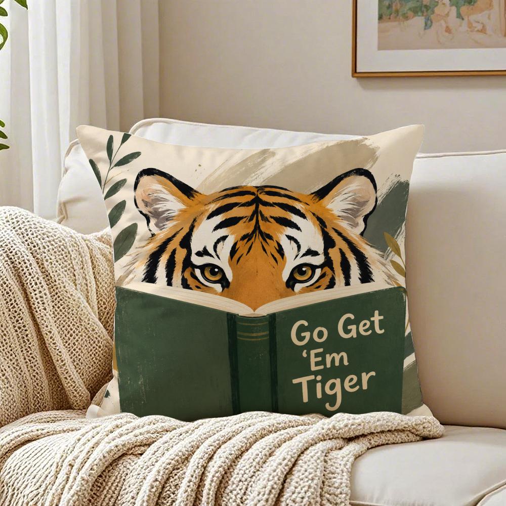 Go Get Em Tiger Cushion Cover Breathable Organic Short Plush Cushion Covers Machine Washable Wrinkle-Resistant Soft Durable