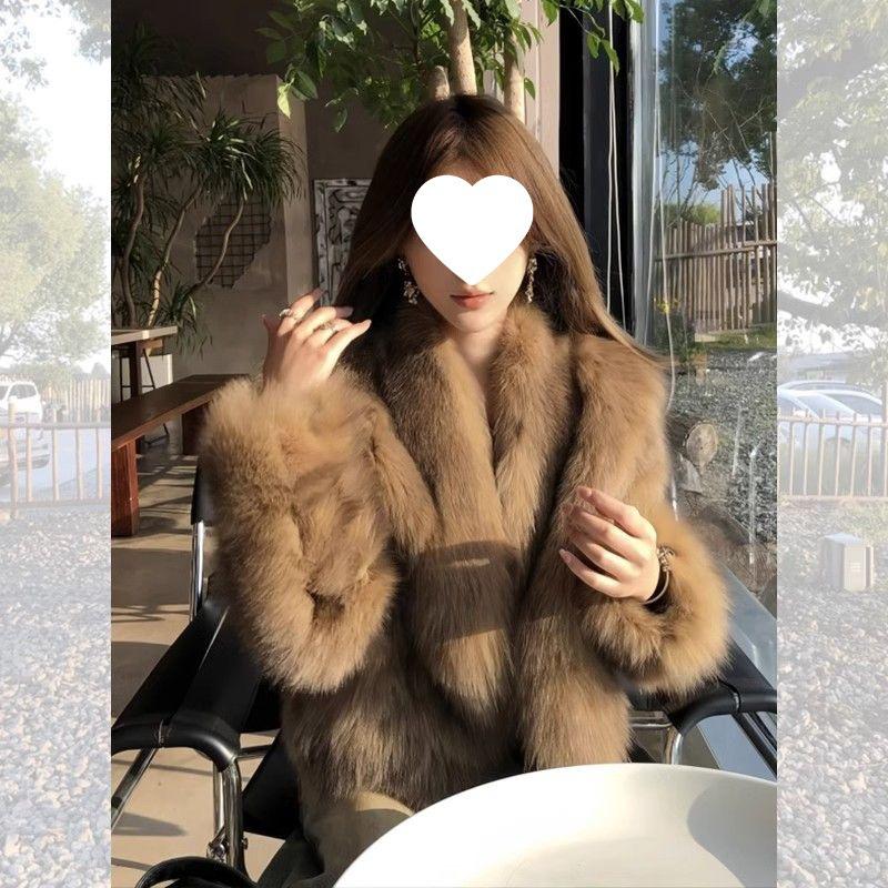

Women s 2025 Retro Brown Fox Fur Short Winter Coat S (80-104 lbs)