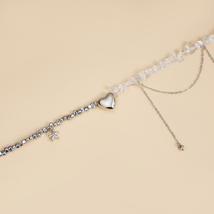 Delicate Heart Pendant Necklace Starfish Tassels Neckchain for Valentine's Day or Event Wear Handmade Clavicle Chain