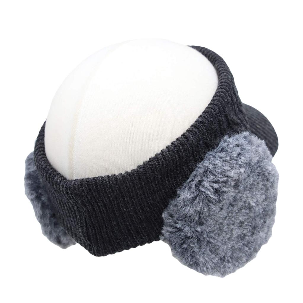 Winter Knitted Sun Visor with Fluffy Ear Cold Protection JDV1300 [With Moons] Hat, Flaps, Women's (Charcoal)