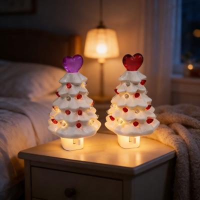 Valentine's Day Resin Tree Night Light Small Lighted Tree with Heart Topper for Bedroom Indoor Home Decor