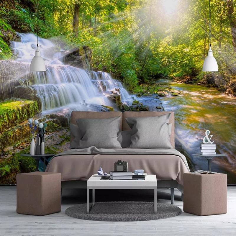 Natură Peisaj Cascada Fototapet 3D Soare Pădure Tapet pentru Dormitor Sufragerie Canapea Decor Fundal