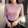 Sweater Women Long Sleeve Slim Black Pullover Knitwear Casual Slash Neck Solid Color Jumper Korean Fashion Autumn Winter