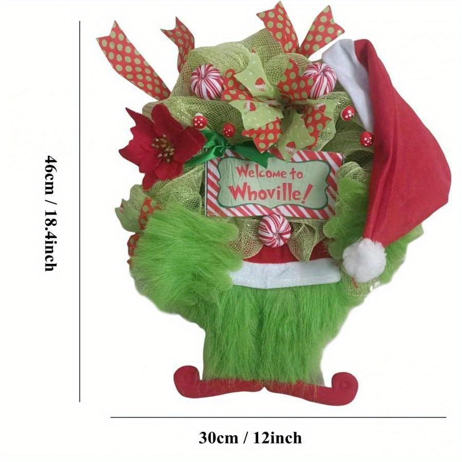 Green Elf Legs Christmas Wreath, Welcome Sign Hanging On The Front Door for Holidays, Indoor and Outdoor Home Decoration