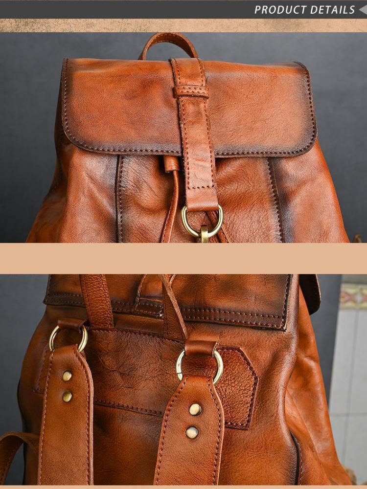 Johnature Genuine Leather Men Backpack Vintage Large Capacity Travel Bags Natural Real Cowhide Man Laptop Backpack