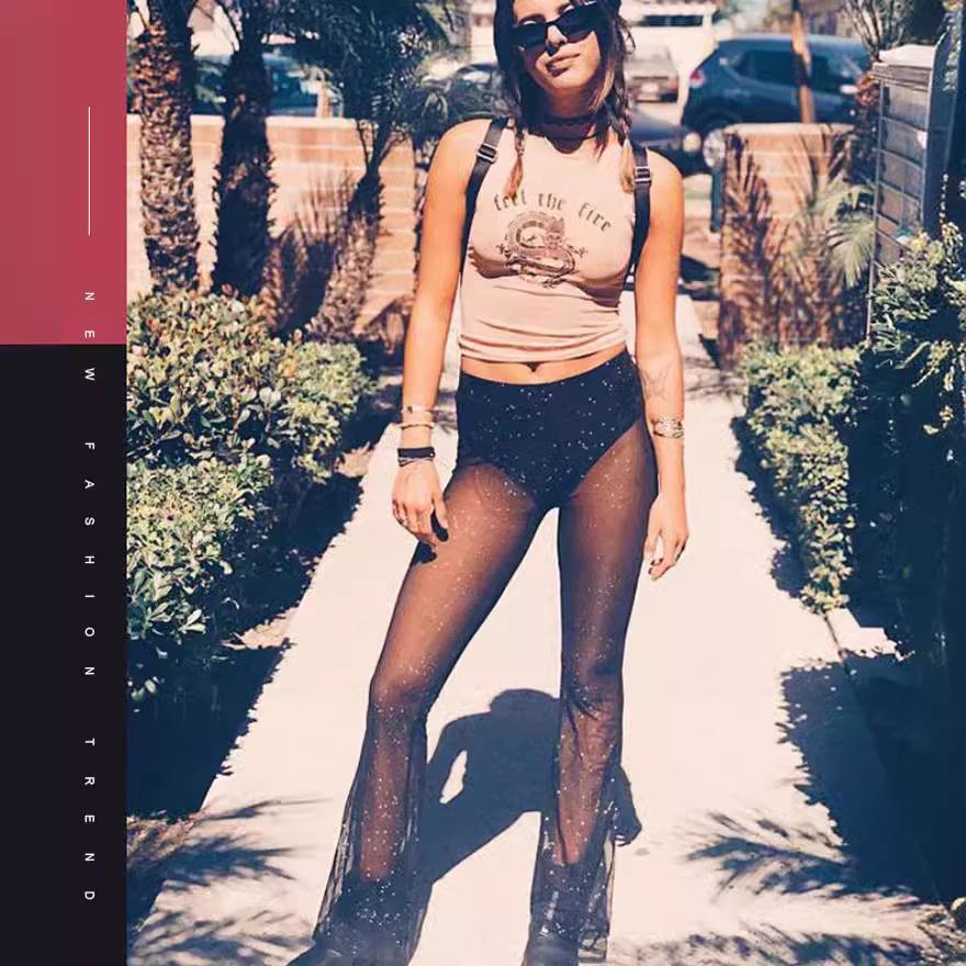 Sexy durchsichtige Netz Schlaghose Sommerhose - Damen Casual Heißfolienprägung Design