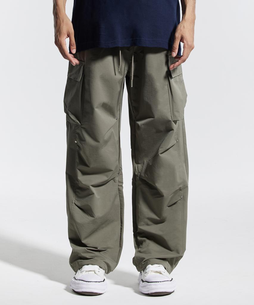 CREAM SODA LAB Wide Parachute Cargo String Four-Way Stretch Rivet Pants