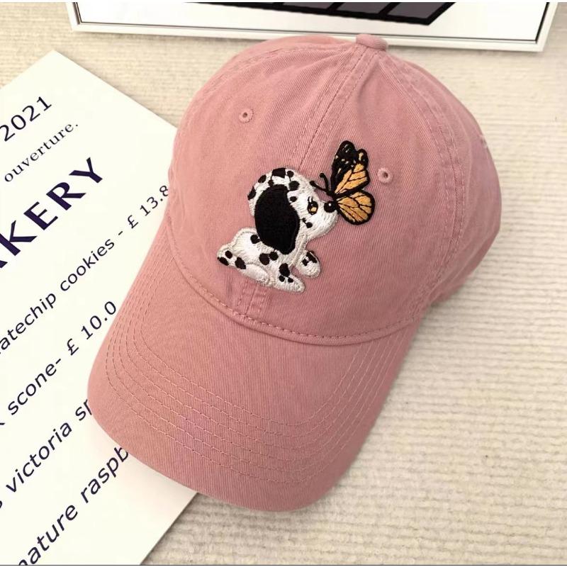 Cute Cartoon Labeled Dog Butterfly Soft Top Baseball Cap Showing Face Sweet Girl Versatile Baseball Cap