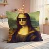 Mona Lisa Interesting Abstract Cushion Cover Silky Short Plush Invisible Zipper Dustproof Sofa Pillow Case For Home Decor