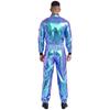 Mens Astronaut Costume Metallic Jumpsuit Zipper Front Halloween Cosplay