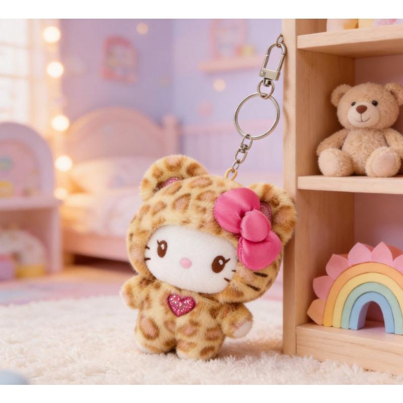 Hello Kitty Kuromi Leopard Print Bear Series Plush Doll Pendant Keychain Cartoon Backpack Plushs Pendant Toys Kid Gifts