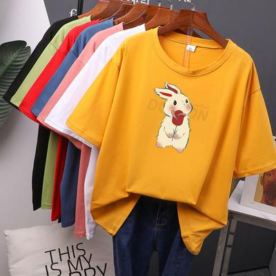 Cartoon Cute Little Rabbit Printed T Shirt Women Oversized Loose Cotton Summer Tees Soft Female Jumper Top