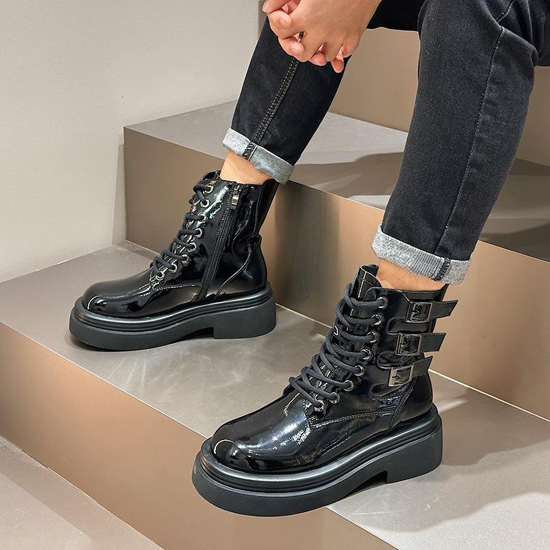 Martin Shoes Women's Autumn and Winter New Leather Platform Short Boots Locomotive Knight Boots
