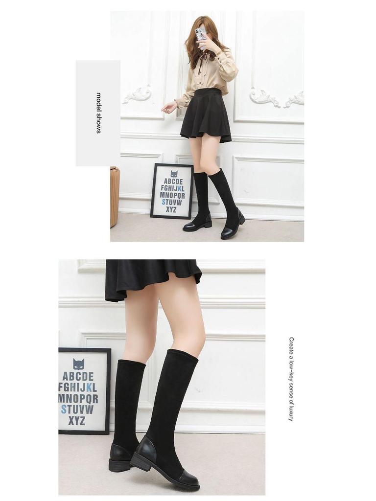 2025 Autumn/Winter Over-the-Knee Slimming Chunky Heel Mid-Calf Boots for Petite Women