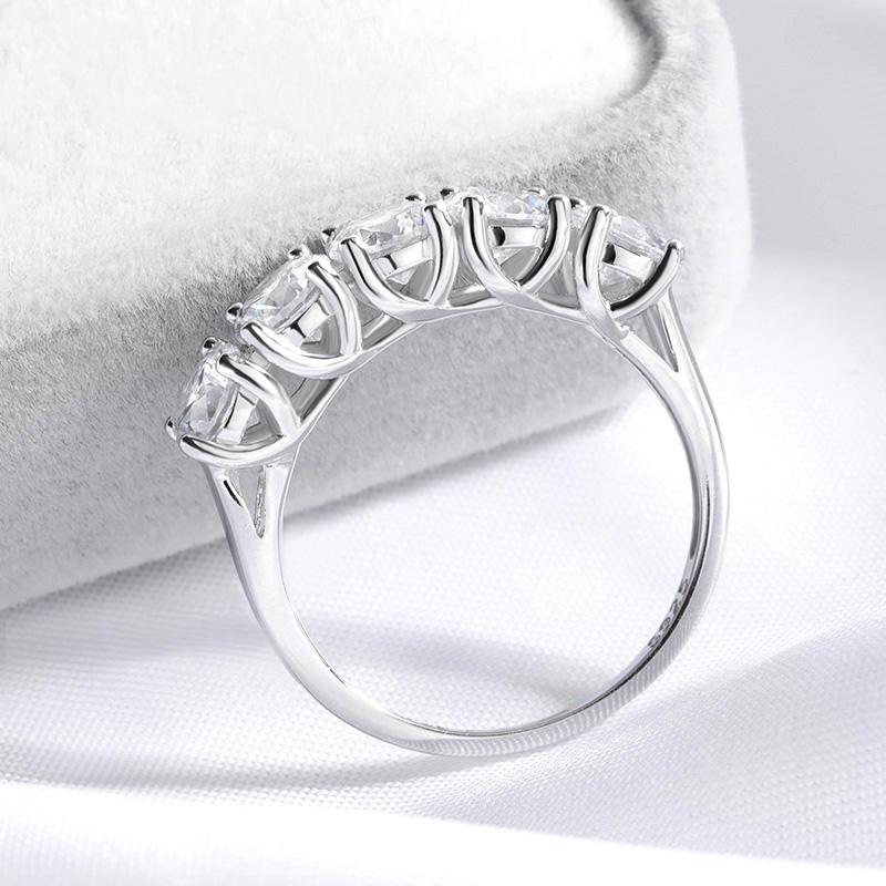 Smyoue 2.5/5CTTW D Color Genuine Moissanite Rings for Women 5 Gemstone Bridal Wedding Jewelry 925 Silver Ring
